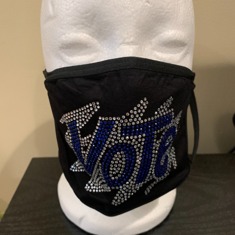 VOTE Bling Face Mask Blue & White (Zeta)